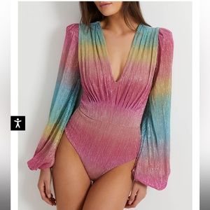 PatBO Prism Lurex Plunge Bodysuit